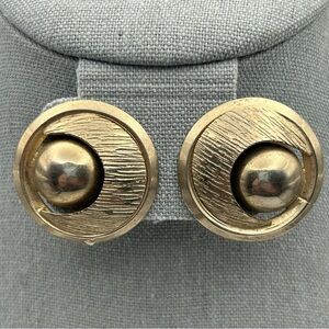 Vintage Alice Silver Tone Atomic Geometric Crescent MoonRound Clip On Earrings